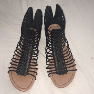 Black/ Brown Leather Zip-Up Sandals